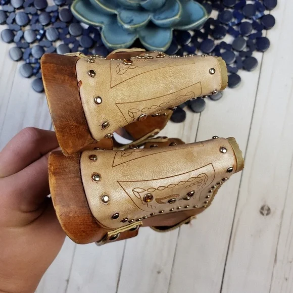 Vintage Hex Wood Cutout Rhinestone Wedges - Picture 5 of 7